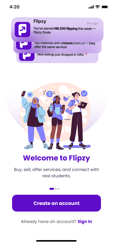 Flipzy onboarding screen